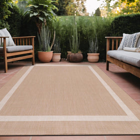 Luul Home bordered outdoor rug 6x9 beige for durable patio use.
