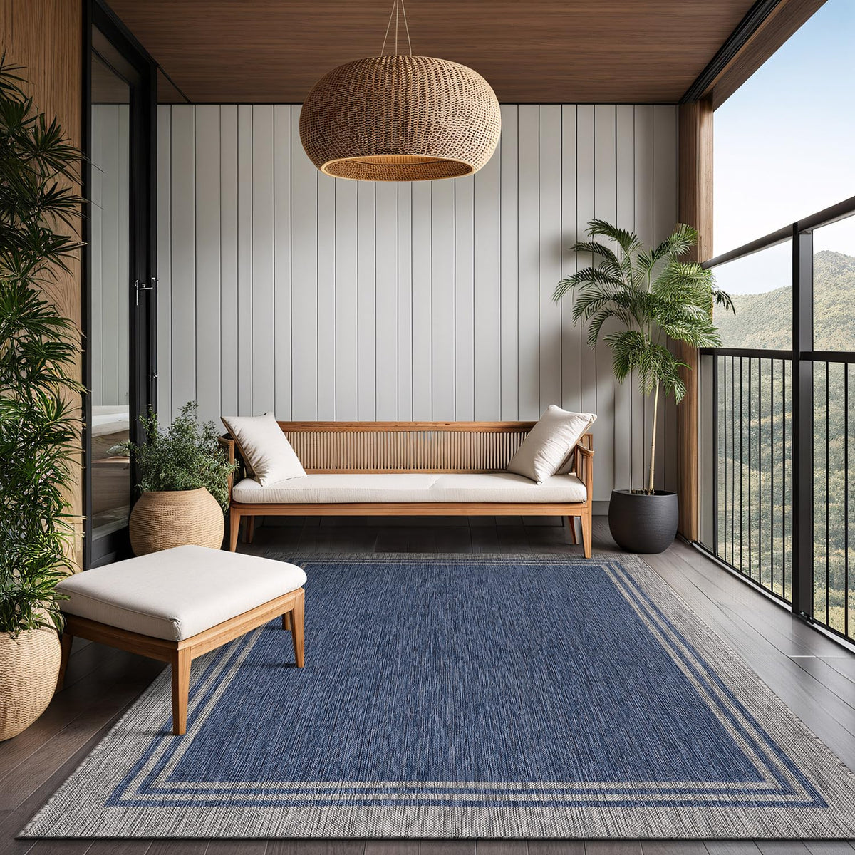 Luul Home easy-clean outdoor rug; hose-down care keeps decks tidy.