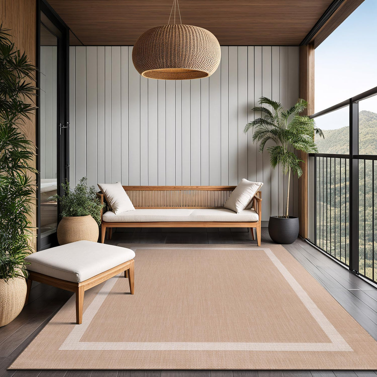 Luul Home bordered outdoor rug 9x12 UV fade resistance, keeps color vibrant.