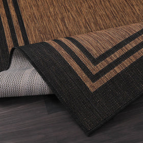 Luul Home patio entrance rug in nut brown enhances curb appeal and comfort.