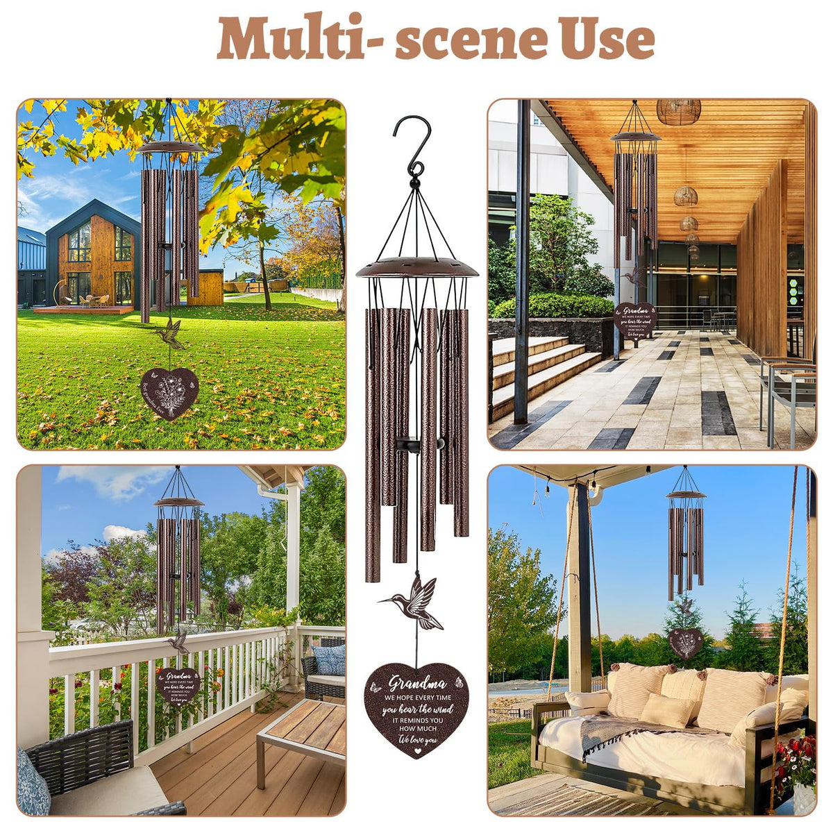 Luvsweets wind chime in garden sunlight creating calming ambiance
