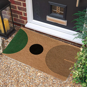 Luvadian green-black boho welcome mat highlights stylish curb appeal and outdoor durability.