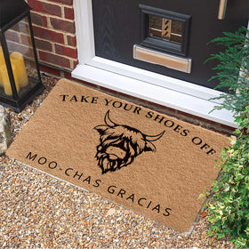 LUVADIAN Highland cow welcome mat adds charm while guarding entry from mud