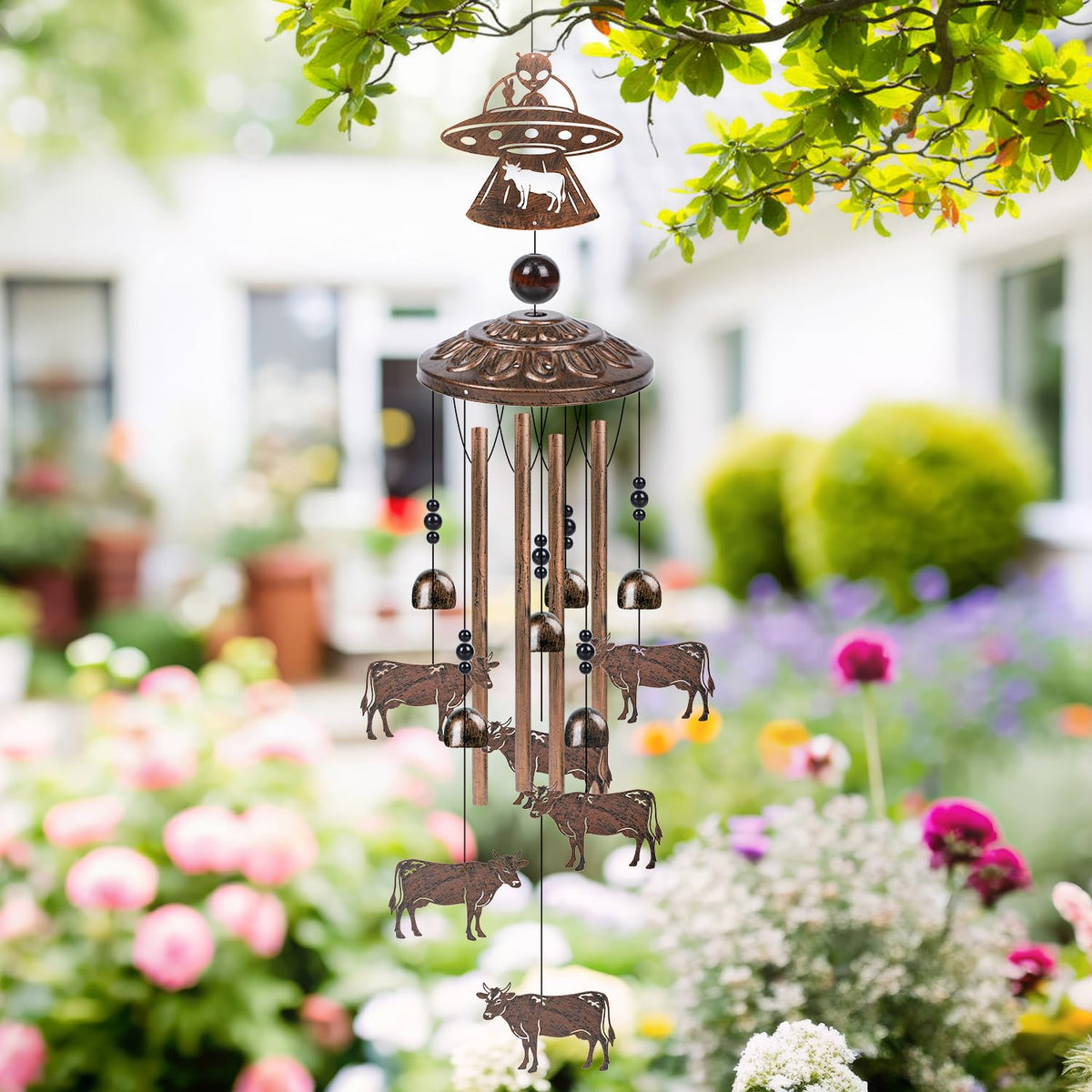 Luvsweets aliens abduct cows charm adds playful garden talk.