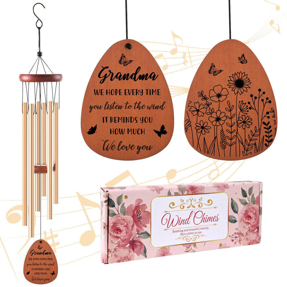 Luvsweets grandma wind chime gift box with floral scene, ideal keepsake.