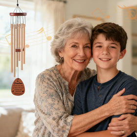 Luvsweets wind chime features floral scene and meaningful message pendant.