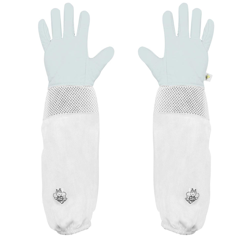 Luwint Kids goatskin beekeeping gloves with ventilated sleeve for comfortable gardening