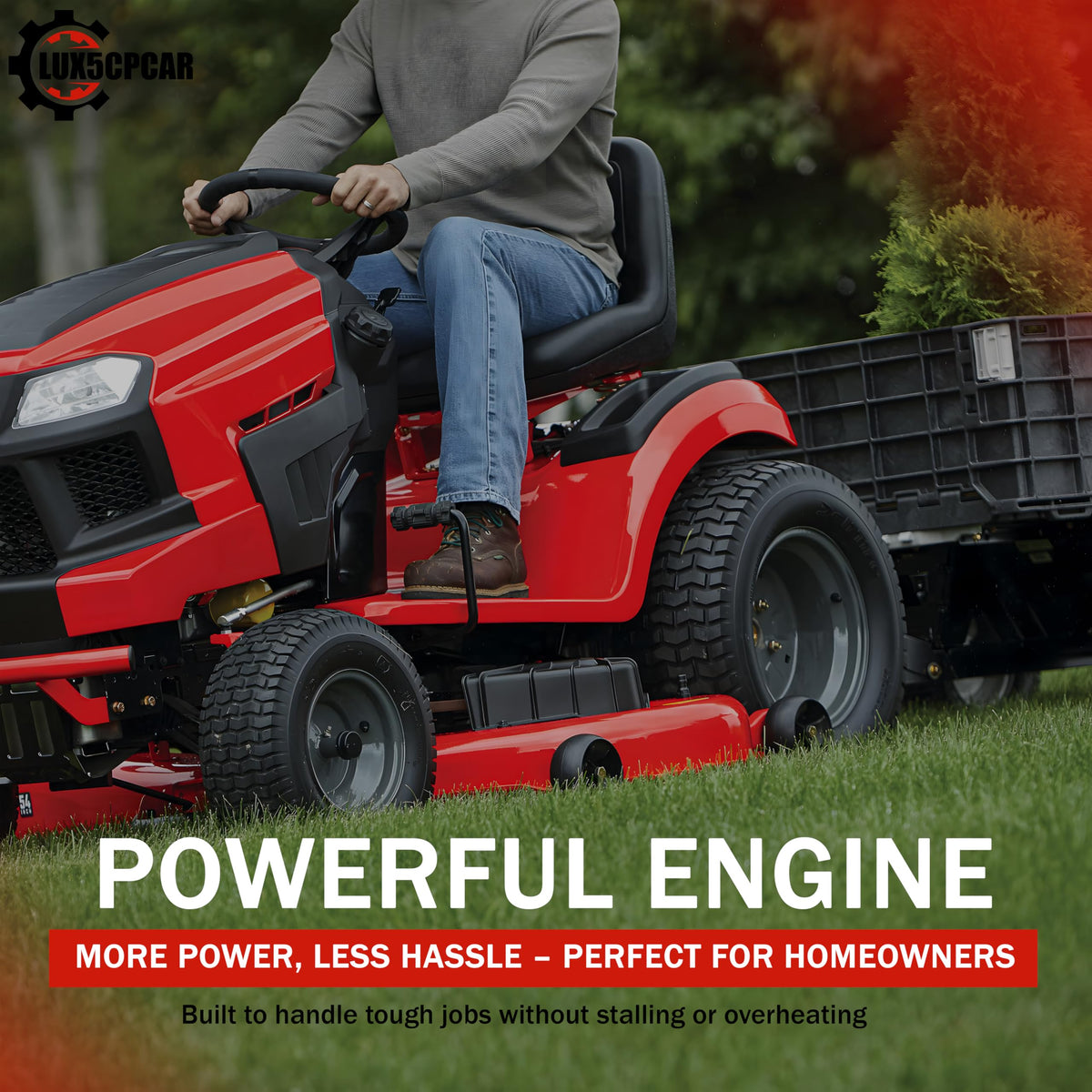LUX5CPCAR ready-to-use kit demonstrates plug-and-play installation for lawn tractors.