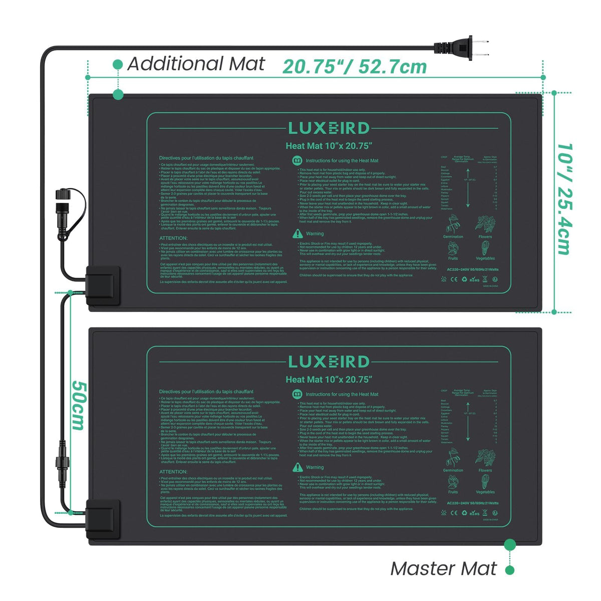 Luxbird 10x21-inch heat mat provides steady root-zone warmth for seed trays.