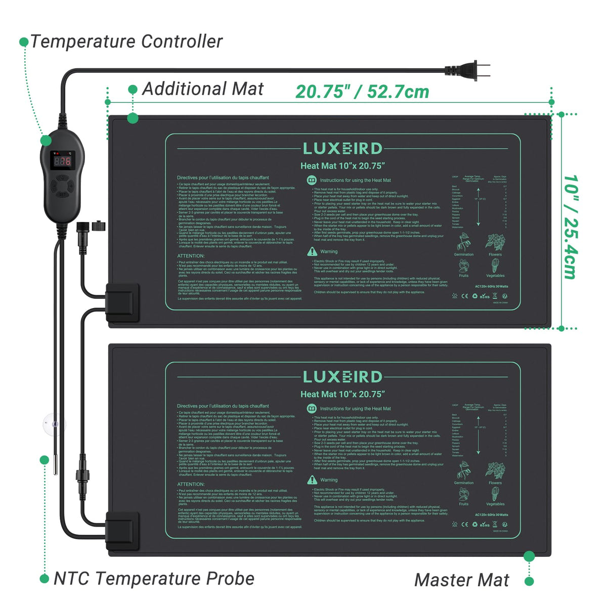 NTC probe lets you monitor soil temperature in real time.