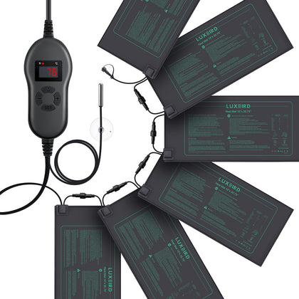 Luxbird seedling heating mats with 10x20.75 inch dimensions provide even root warmth.