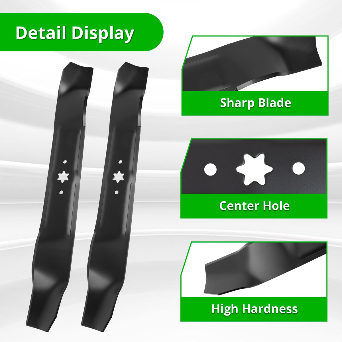 Luxlead 42-inch deck mulching blades enhance airflow for cleaner clippings and even cuts