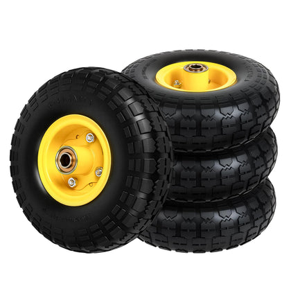 Luxlead 4-pack 10-inch solid tire close-up showing puncture-free durability for rugged hauling.