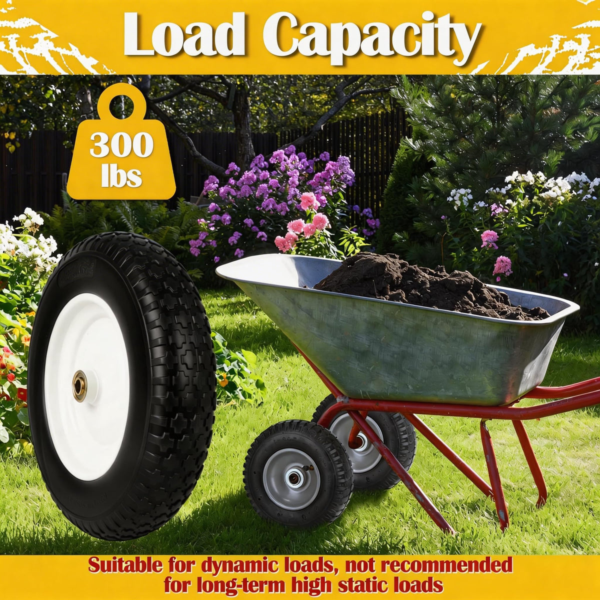 Luxlead two-pack flat-free wheelbarrow tire ready for quick replacement.
