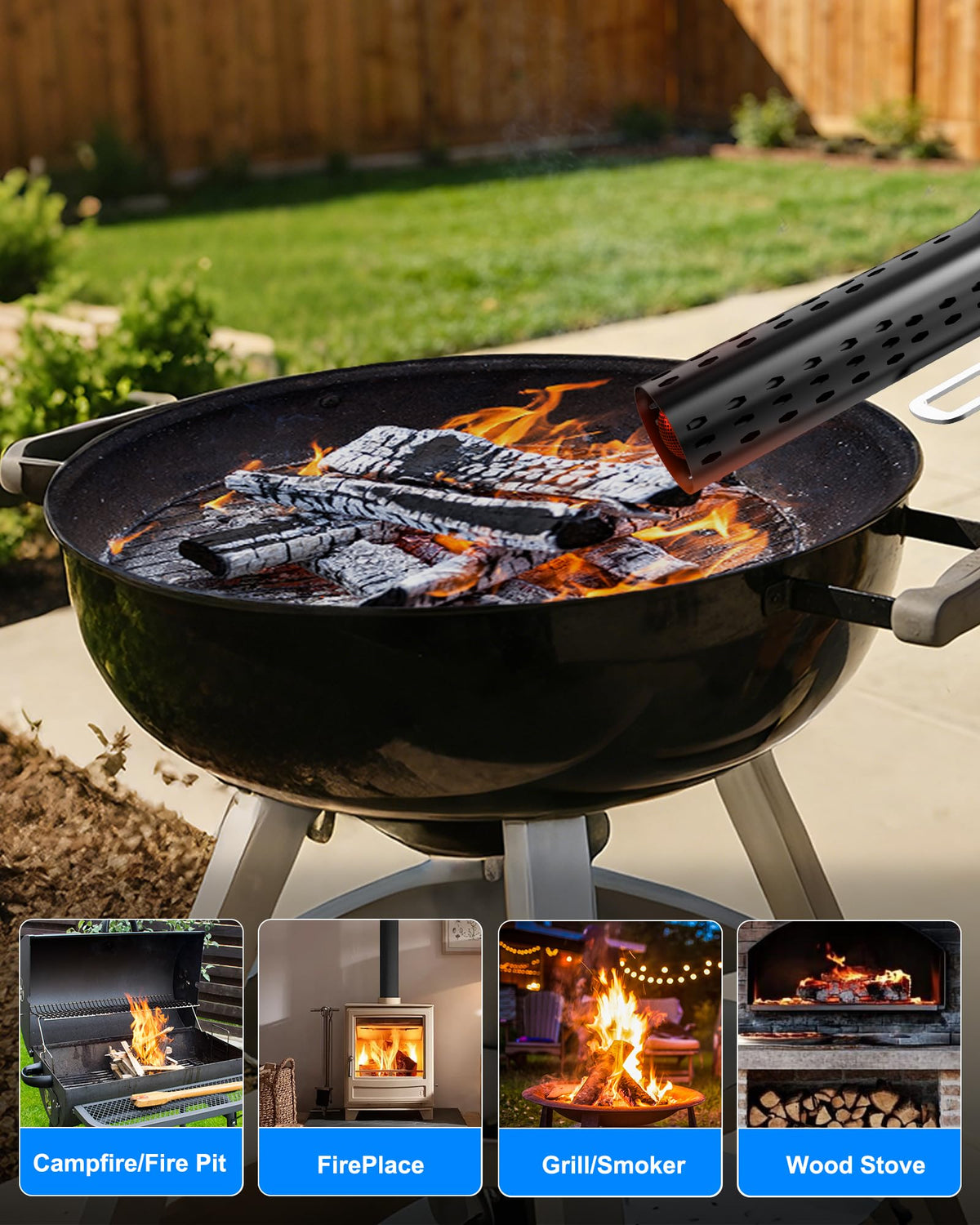 Luxter charcoal starter hanging-design keeps tools ready between uses.
