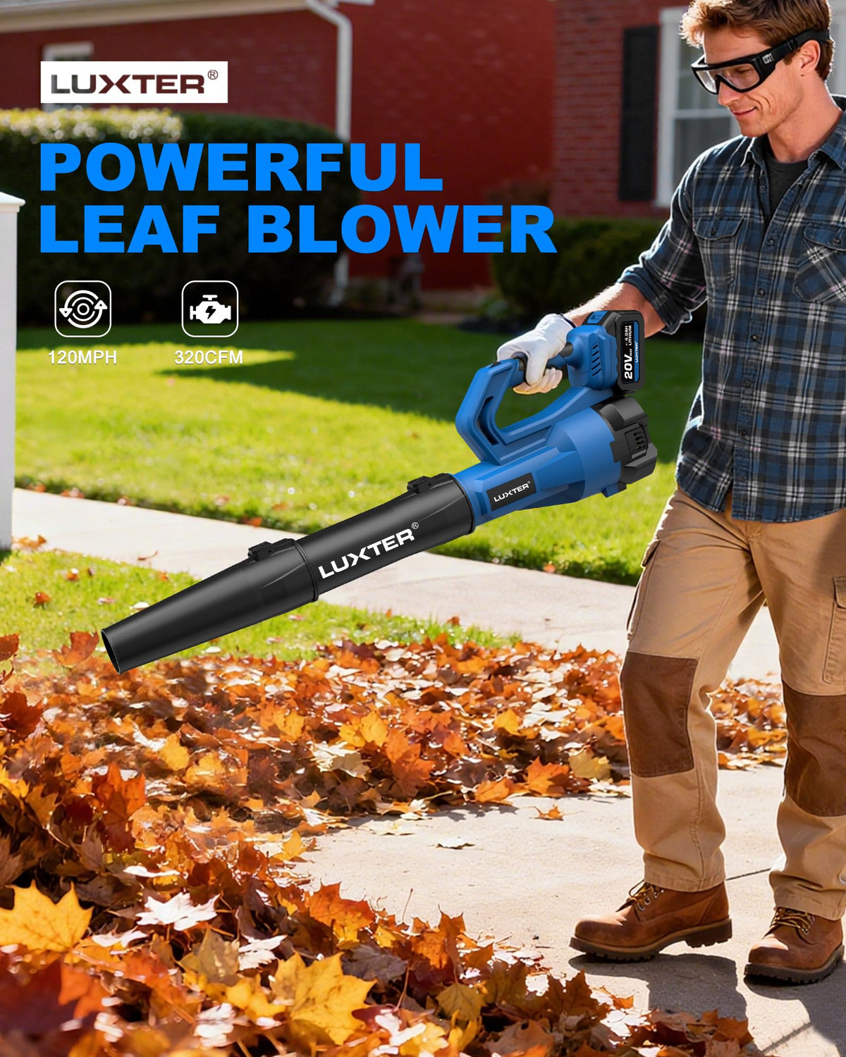 LUXTER blower in action with two-speed control for versatile tasks.