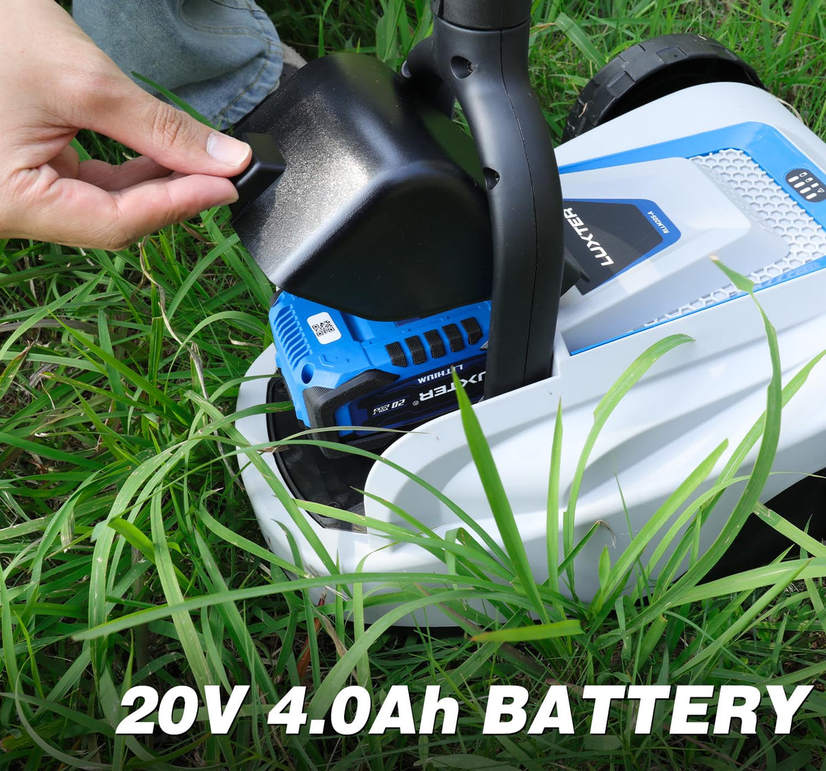 Luxter safety lock and start switch ensure secure operation during mowing tasks.