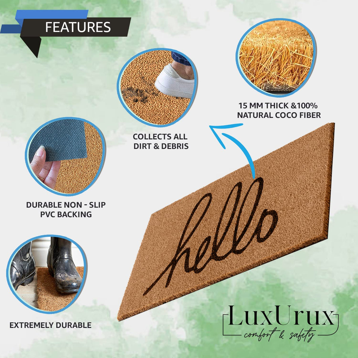 LuxUrux welcome mat easy cleaning by shaking out or brushing away debris