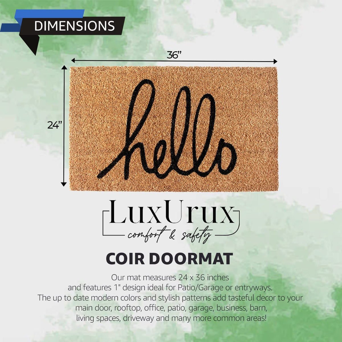 LuxUrux welcome mat entryway for indoor or outdoor use in 24x36 size