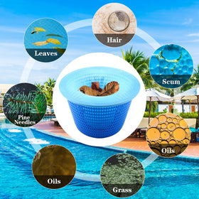 LUYI blue mesh pool skimmer socks catch leaves and pollen, protecting the filter.