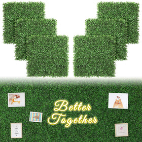 Luyue boxwood grass panel full assembly demonstrates modular privacy screen for patios