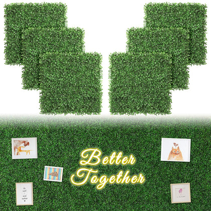 Luyue boxwood grass panel full assembly demonstrates modular privacy screen for patios