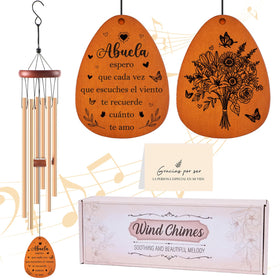 Luvsweets Abuela wind chimes outdoors, 26-inch design creates calming melodies.