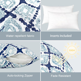 LVTXIII boho geometry blue pattern enhances garden decor with modern flair.