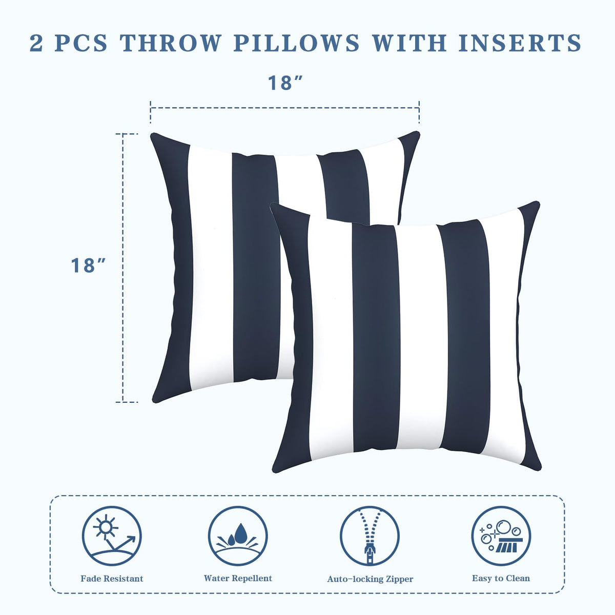 LVTXIII Cabana Navy side view pillow enhances seating with durable outdoor-ready design