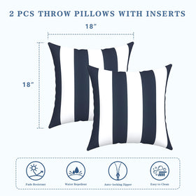 LVTXIII Cabana Navy side view pillow enhances seating with durable outdoor-ready design