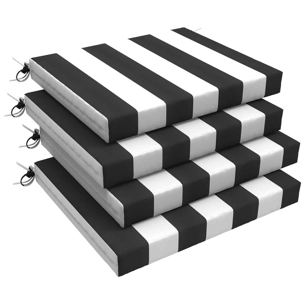 LVTXIII outdoor chair cushions on a patio, side view in cabana black for all-weather seating