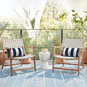 LVTXIII cabana navy pattern lumbar pillow resists sun fade on outdoor seating