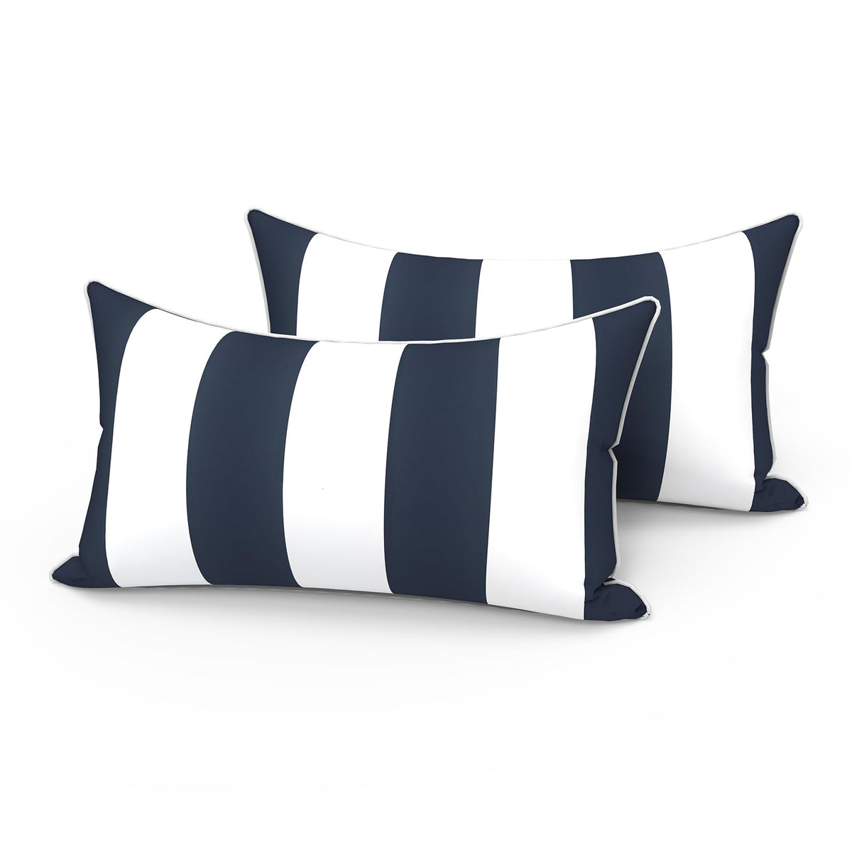 LVTXIII outdoor lumbar pillow with white piping adds durable style to patio furniture