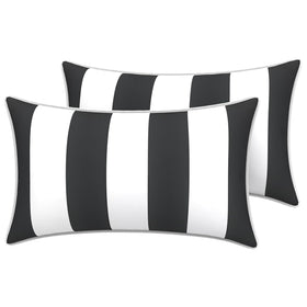 LVTXIII outdoor lumbar pillow cover with black piping for a refined look.