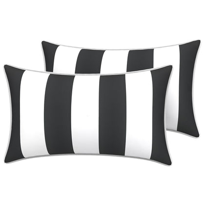 LVTXIII outdoor lumbar pillow cover with black piping for a refined look.