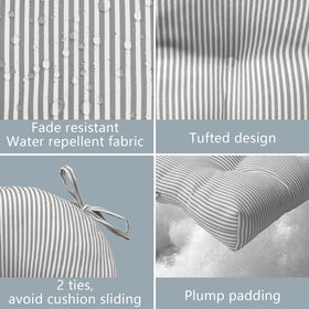 LVTXIII Topanga Stripe Grey cushion with fade resistant fabric preserves color in sunlight.