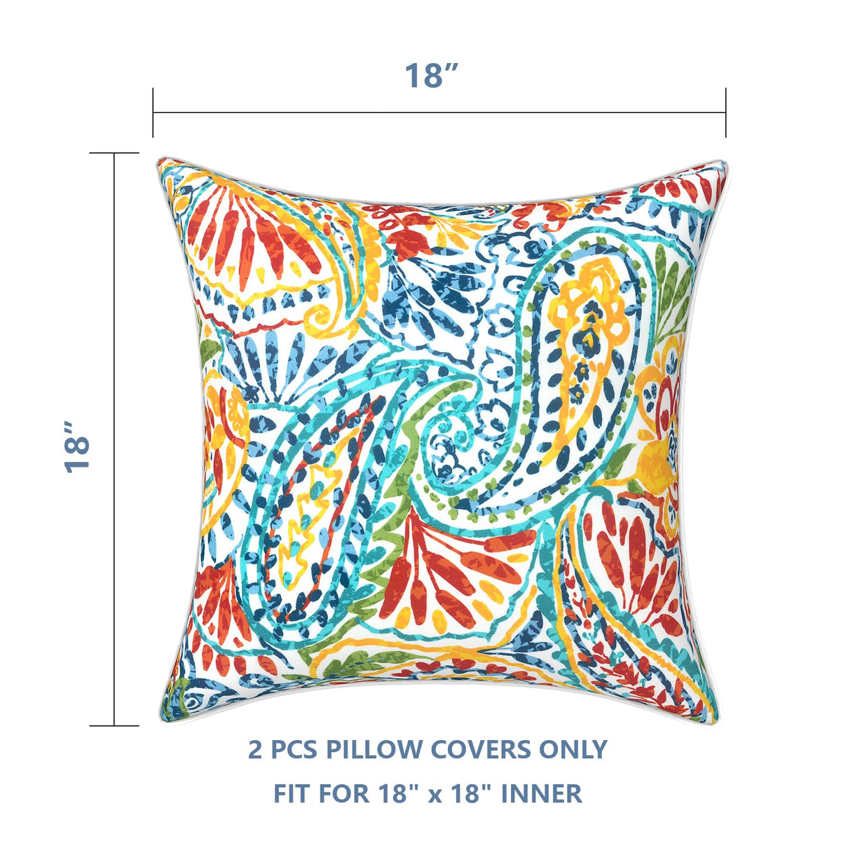 LVTXIII paisley multi 18x18 pillow cover, water-repellent for garden seating
