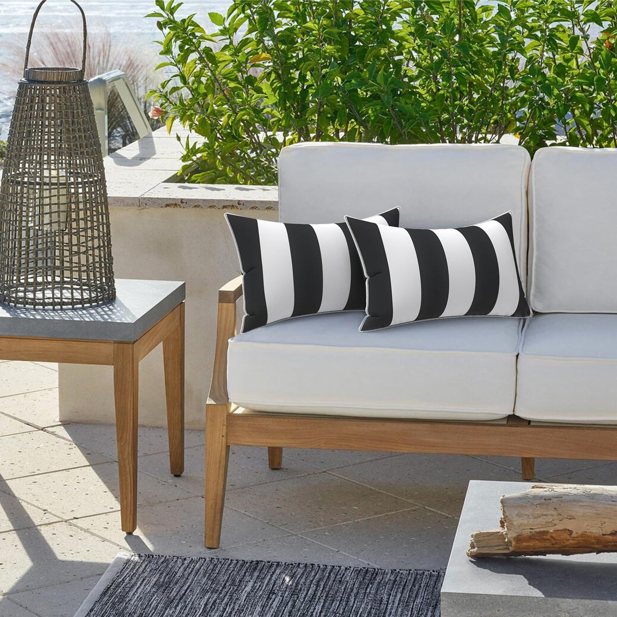 LVTXIII patio setup with lumbar pillows highlights versatile home and outdoor use.