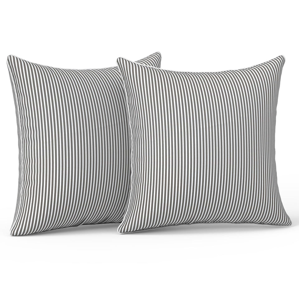 LVTXIII strip-grey outdoor-pillow close-up showing water-repellent fabric for patio use.