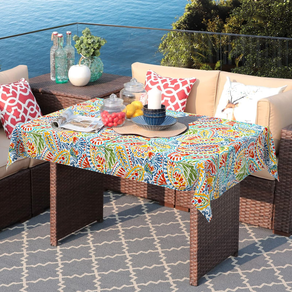 Umbrella hole design for convenient shade during meals.