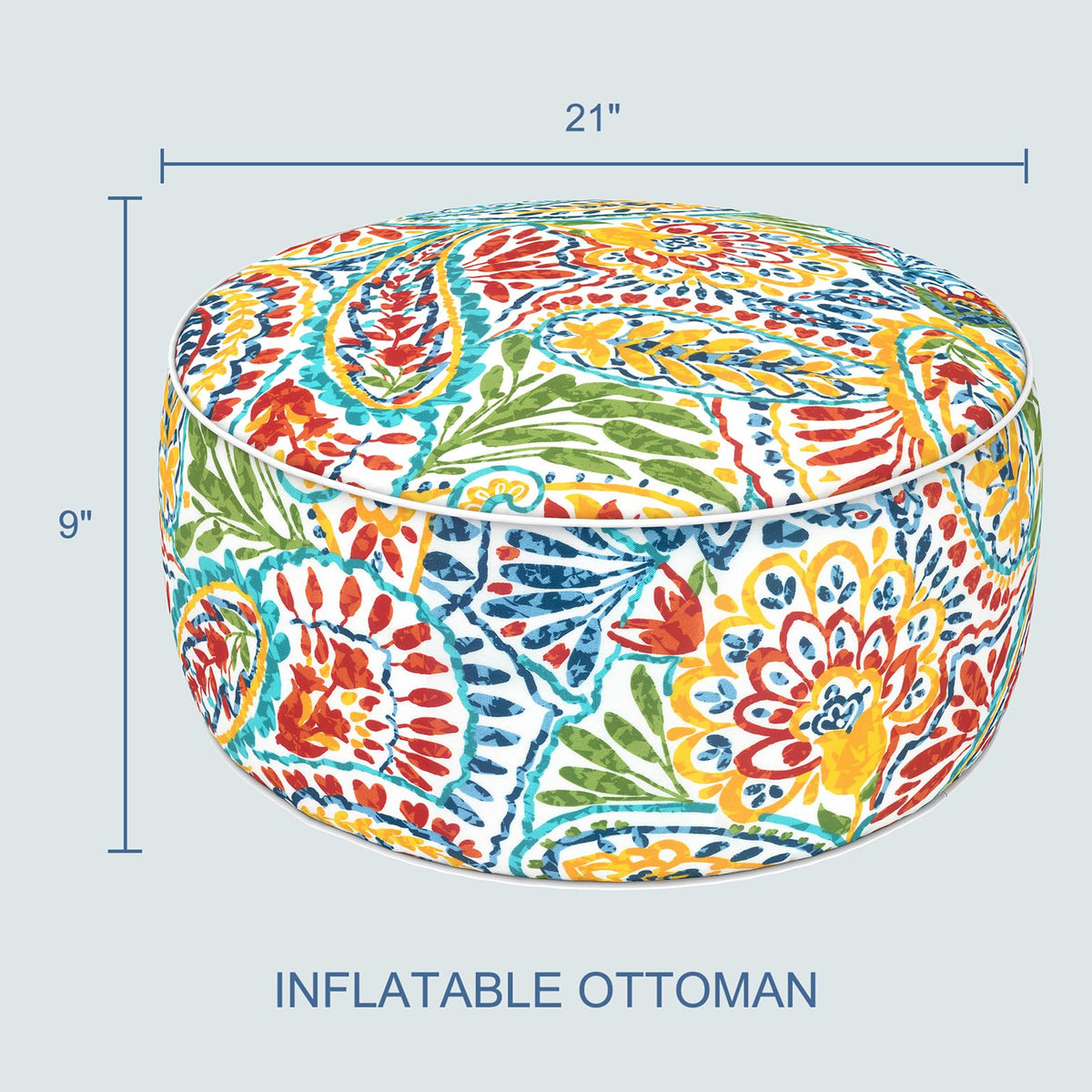 LVTXIII weather-resistant ottoman with PVC interior withstands outdoor use