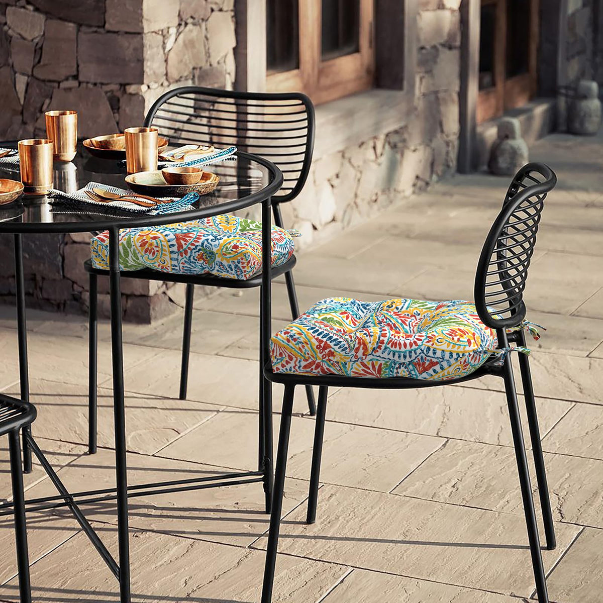 LVTXIII weatherproof fabric resists fading for paisley multi cushions