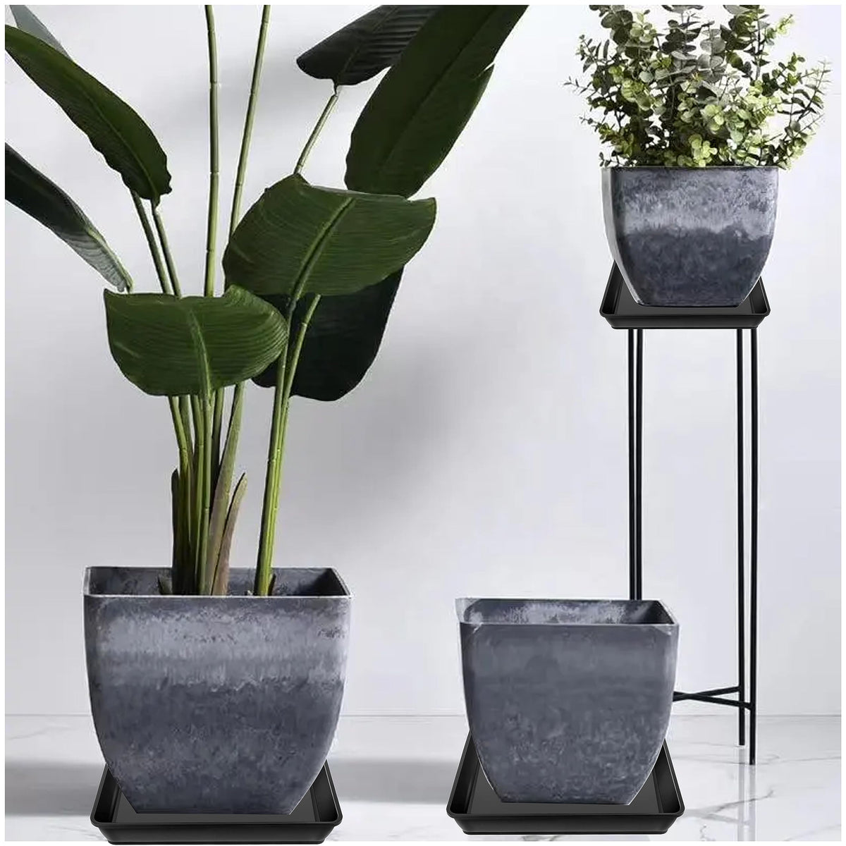 LWALRS square plant saucer 16-inch, outdoor patio use with pots.