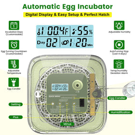 lwlaboc 12-egg incubator LED candling light and observation window.