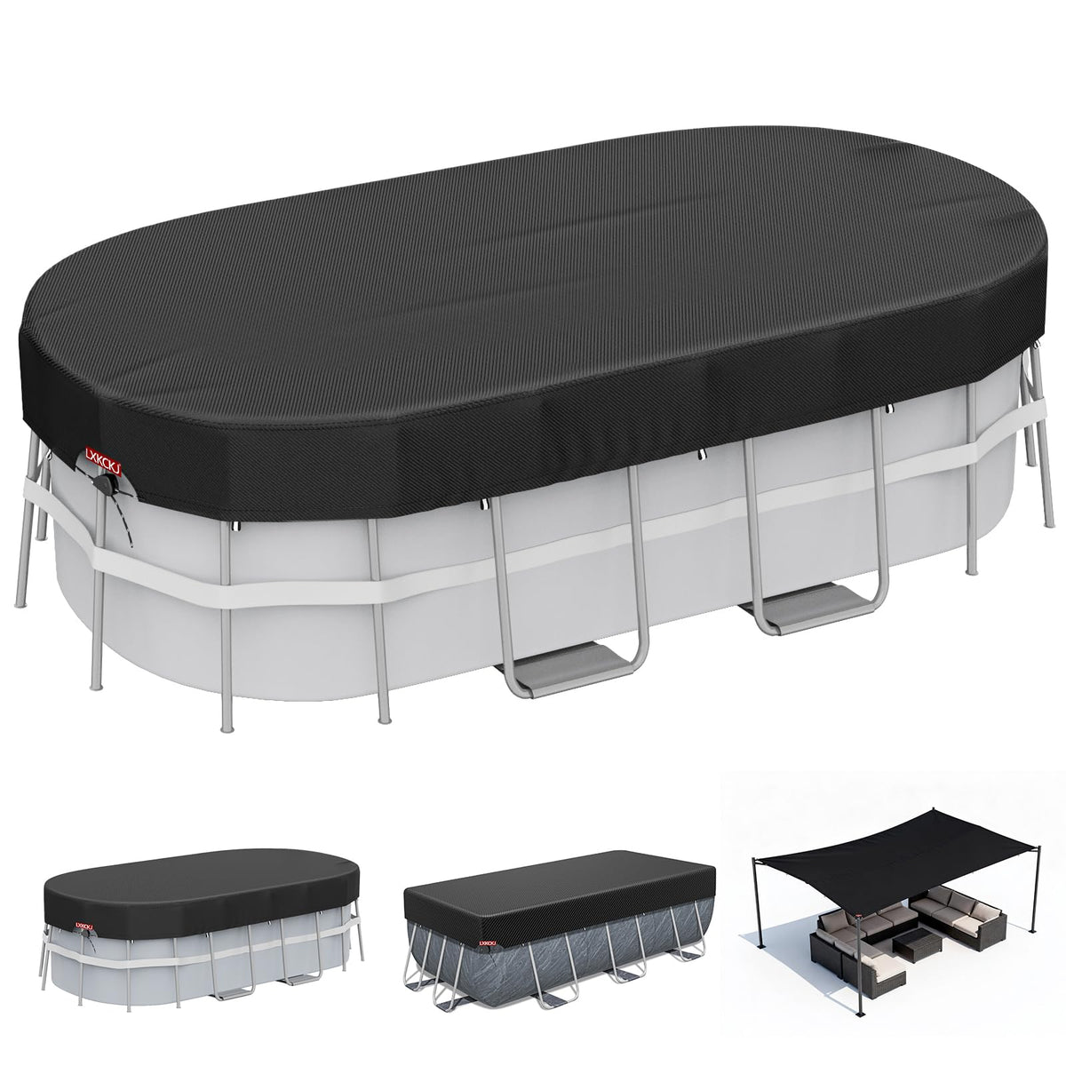 LXKCKJ 7x10 ft rectangular pool cover shielding above-ground pool from debris