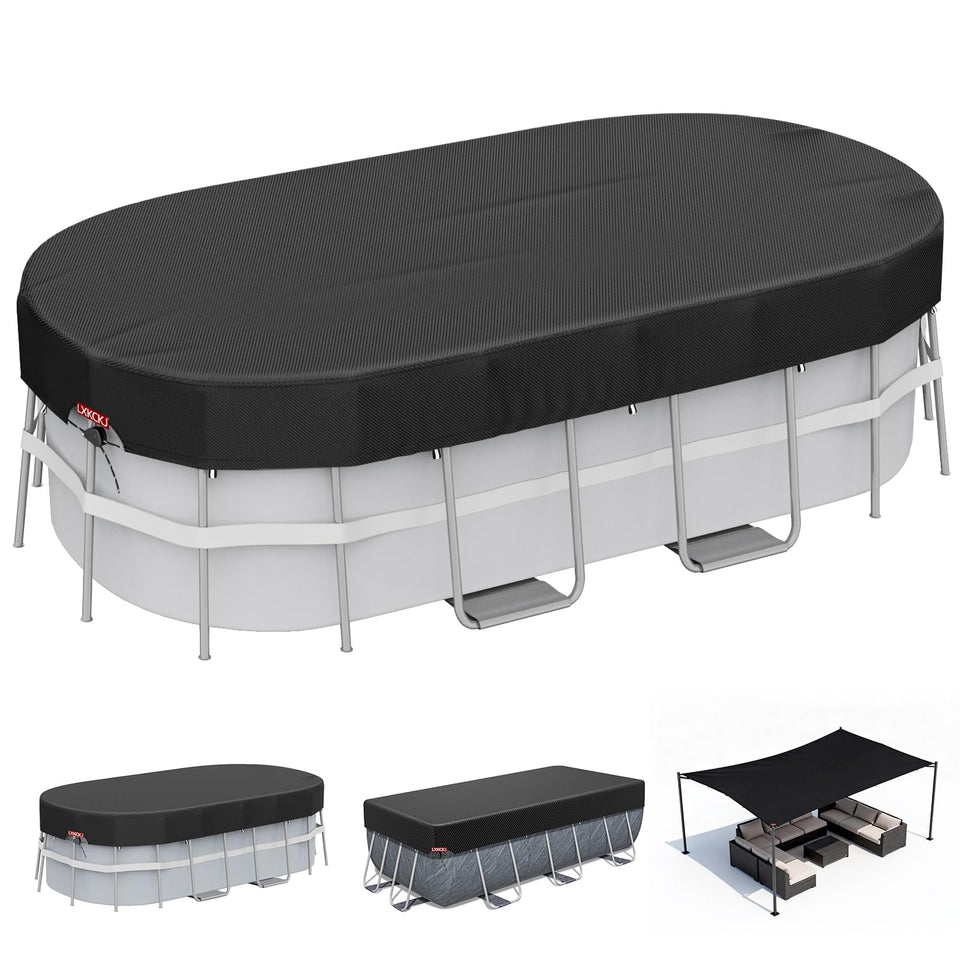 LXKCKJ 7x10 ft rectangular pool cover shielding above-ground pool from debris