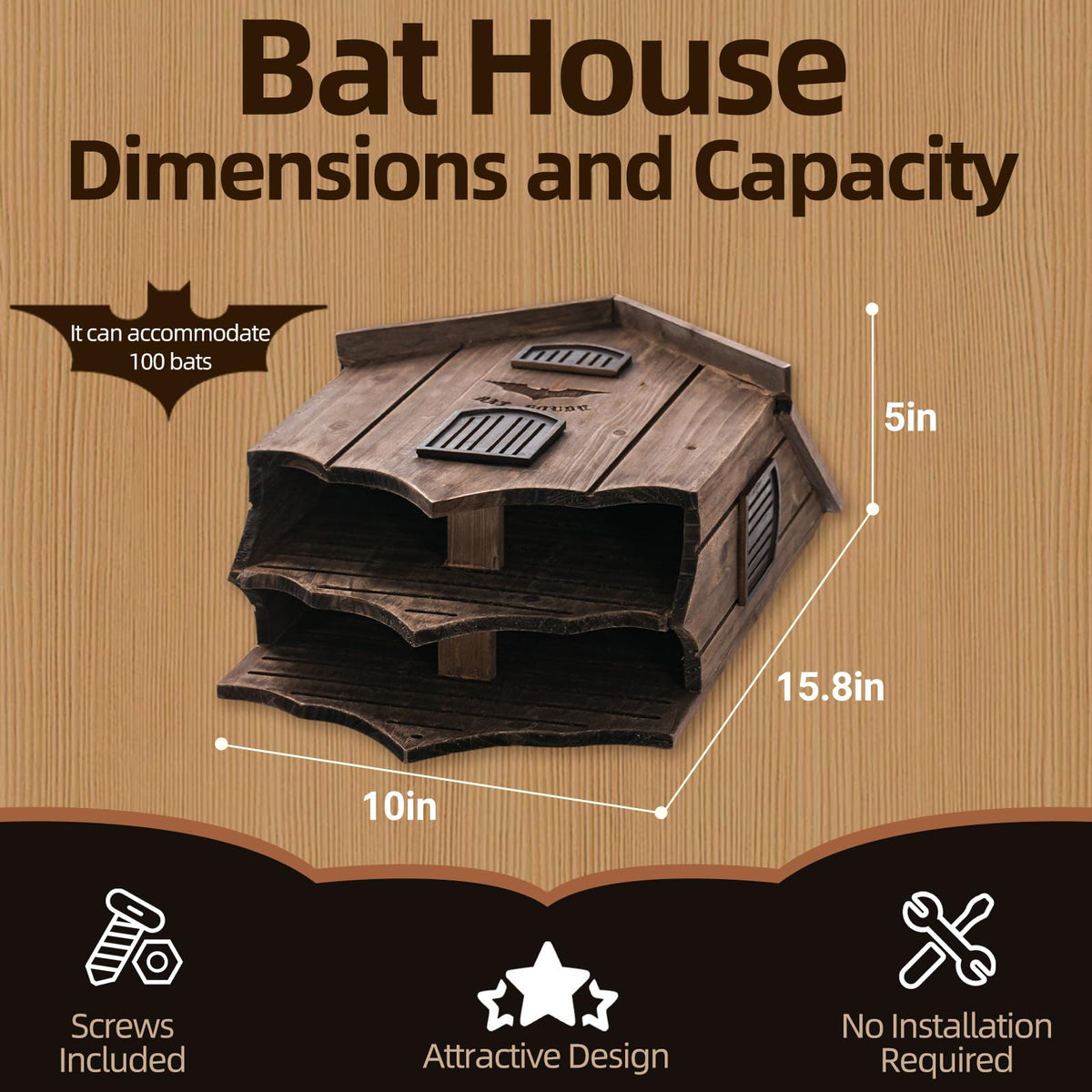 Lxnavihly bat house double chamber interior supports large roosts