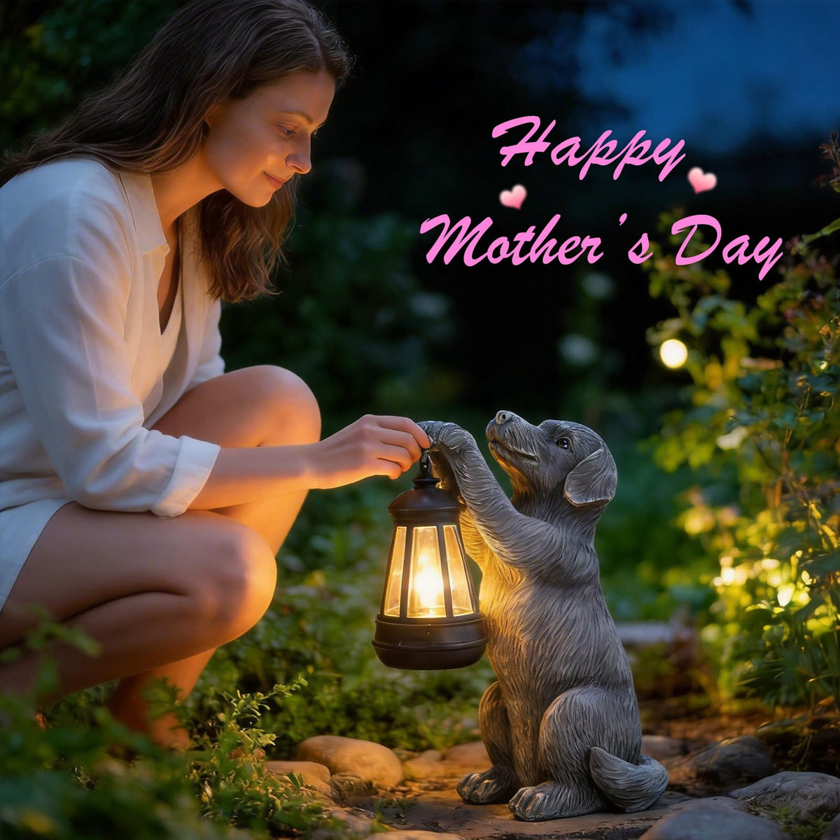 LXOUMEI dog garden figurine with lamp, durable resin for outdoor decoration
