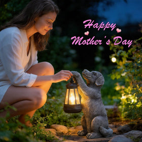 LXOUMEI dog garden figurine with lamp, durable resin for outdoor decoration