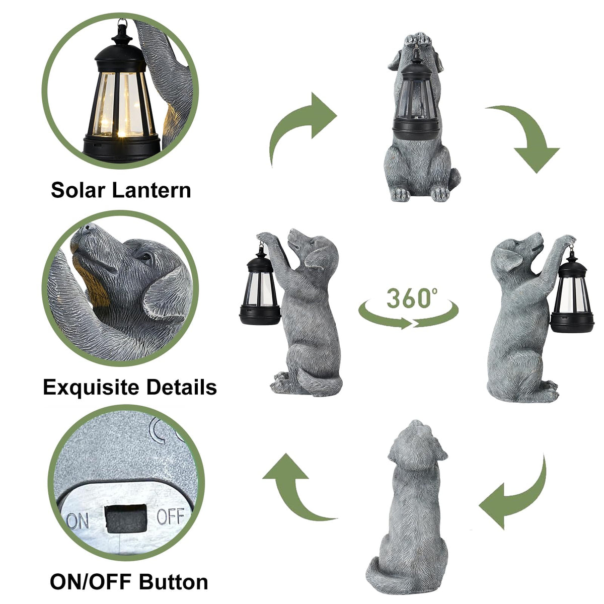 LXOUMEI playful dog lantern statue as a porch accent